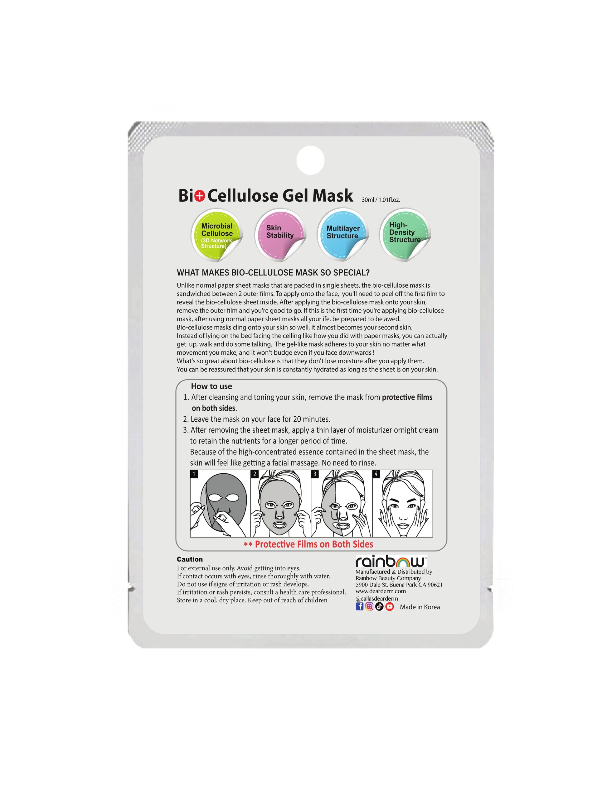 DEARDERM Bio-Cellulose Face Gel Mask - Hyaluronic Acid